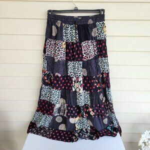 Vintage 90s Long Patchwork Rayon Skirt